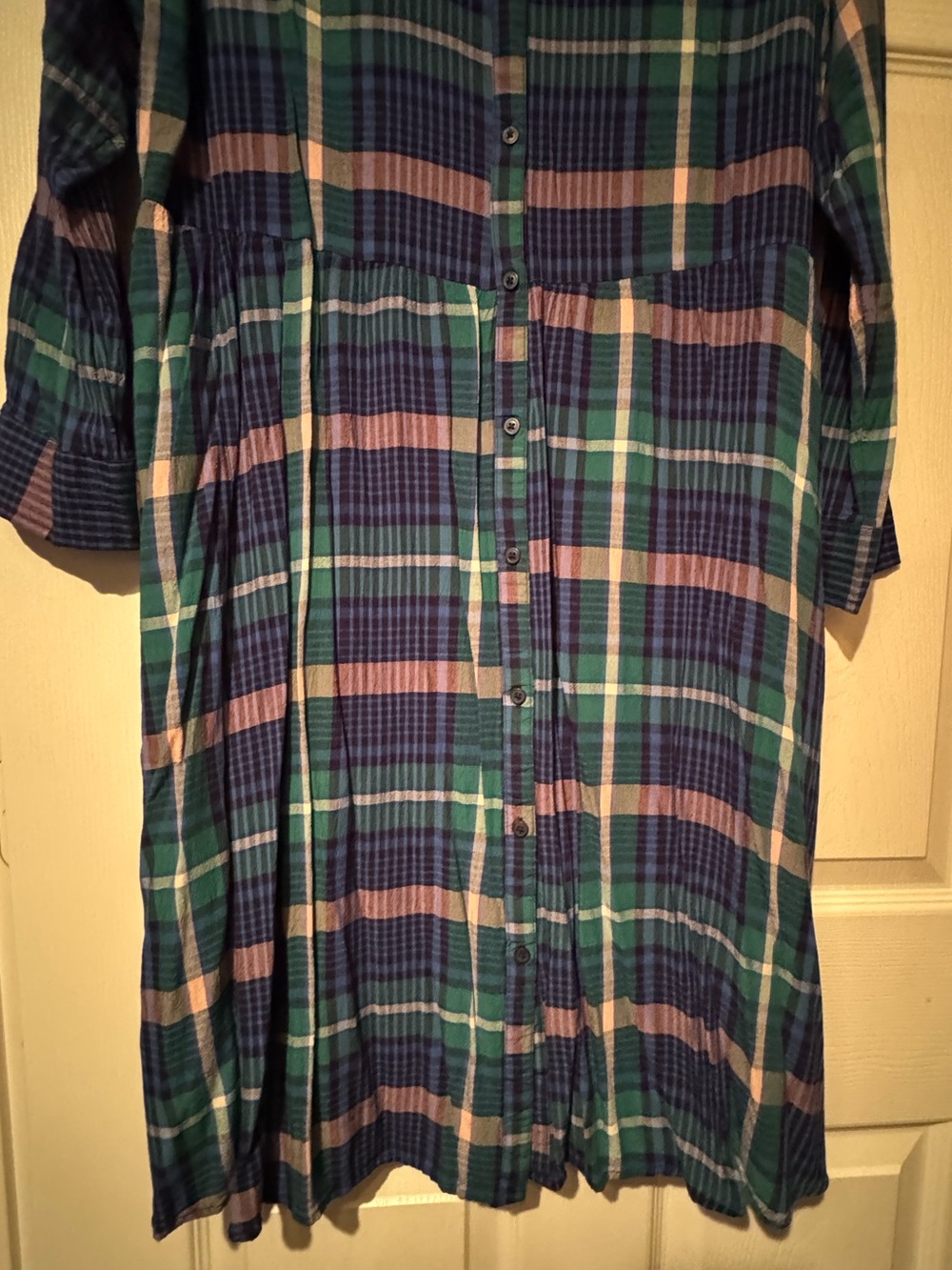 Old Navy Sz XL Blue, Green & Pink Plaid Button-Up Dress or Duster - Picture 6 of 8